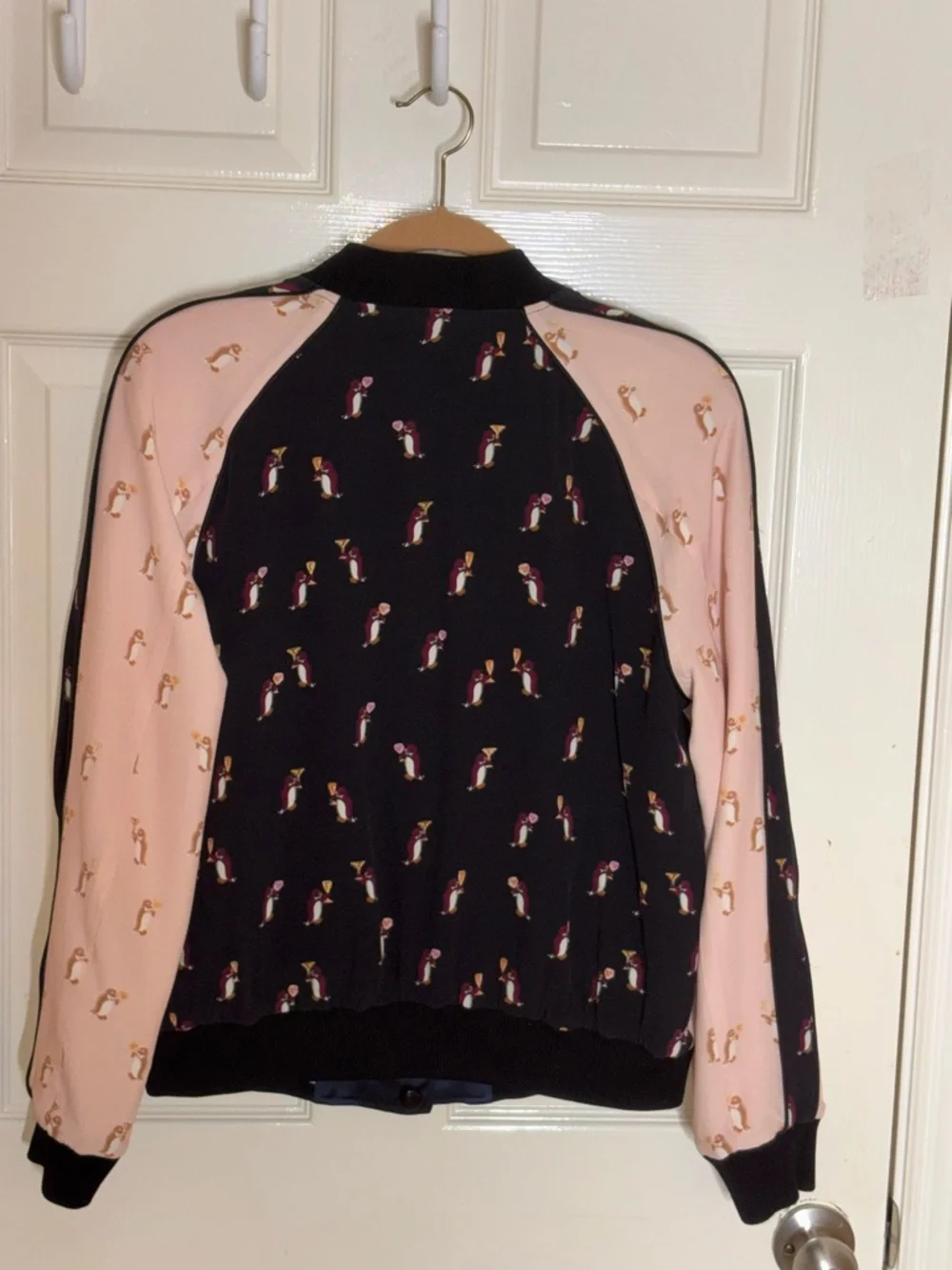 COACH Women’s Bomber REVERSIBLE Varsity Jacket Floral Print Colorblock Satin Med - Picture 7 of 12